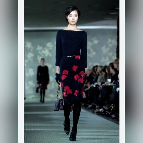 TORY BURCH Etta Black Virgin Wool Blend Embellished Mini Dress Women's Size 6 - Picture 2 of 15